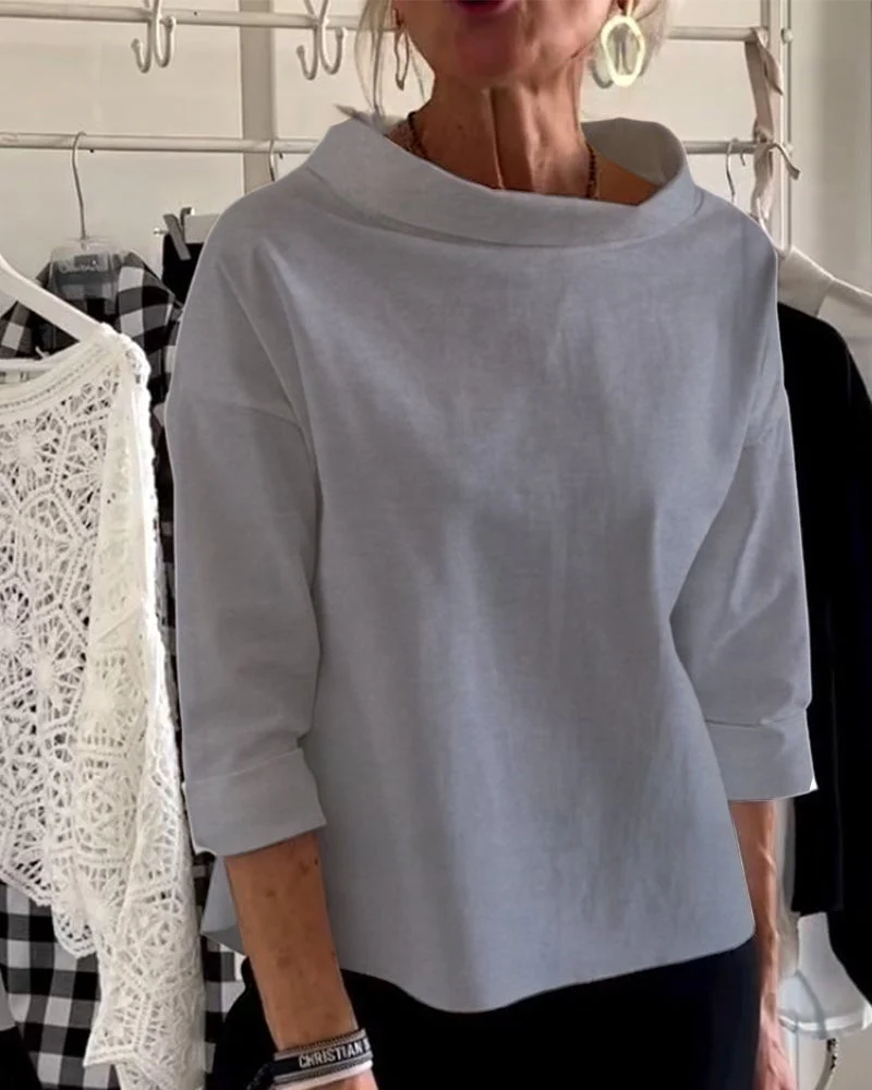 Casual Wide Lapel Half Turtleneck Top - Image 5