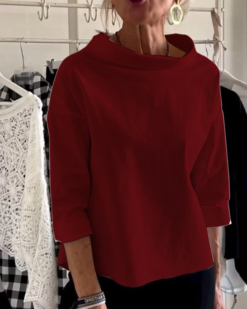 Casual Wide Lapel Half Turtleneck Top - Image 7