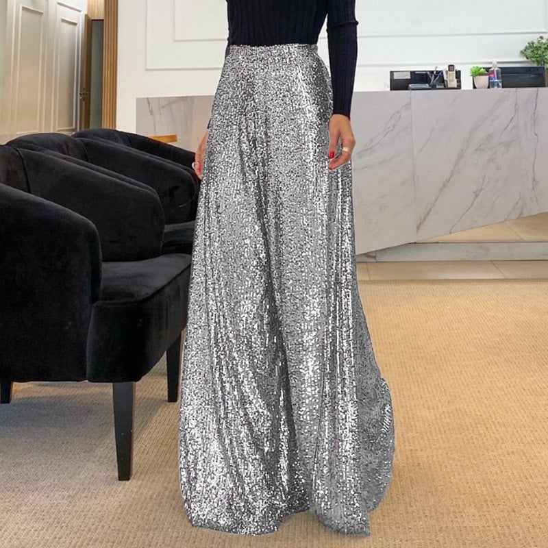 Sparkling Sequin Wide-Leg Trousers - Image 2