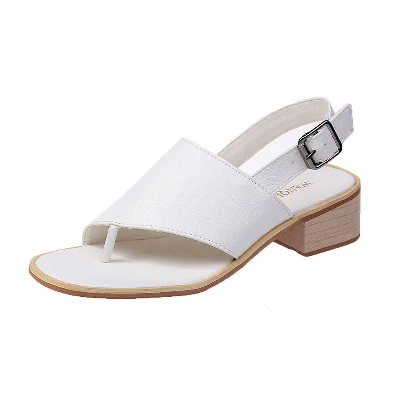 (flash sale)2022 Spring and summer leather casual shoes and new belt buckle solid color plus size women's sandals - Image 11