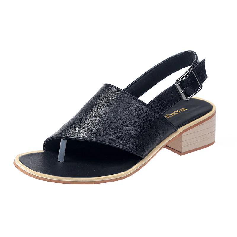 (flash sale)2022 Spring and summer leather casual shoes and new belt buckle solid color plus size women's sandals - Image 13