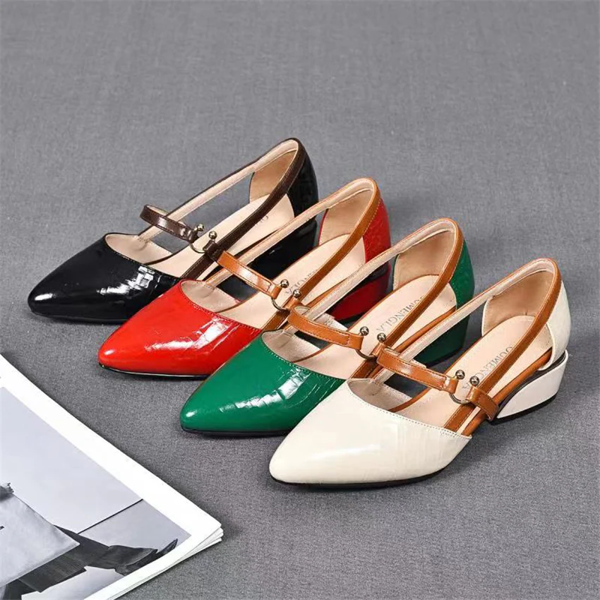(flash sale)2022 Spring and summer leather casual shoes and new belt buckle solid color plus size women's sandals - Image 15