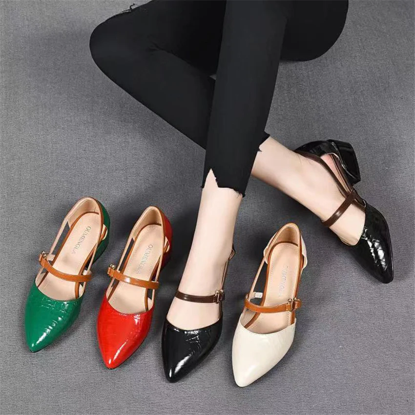 (flash sale)2022 Spring and summer leather casual shoes and new belt buckle solid color plus size women's sandals - Image 16