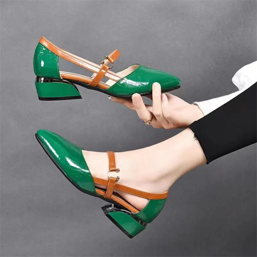 (flash sale)2022 Spring and summer leather casual shoes and new belt buckle solid color plus size women's sandals - Image 17