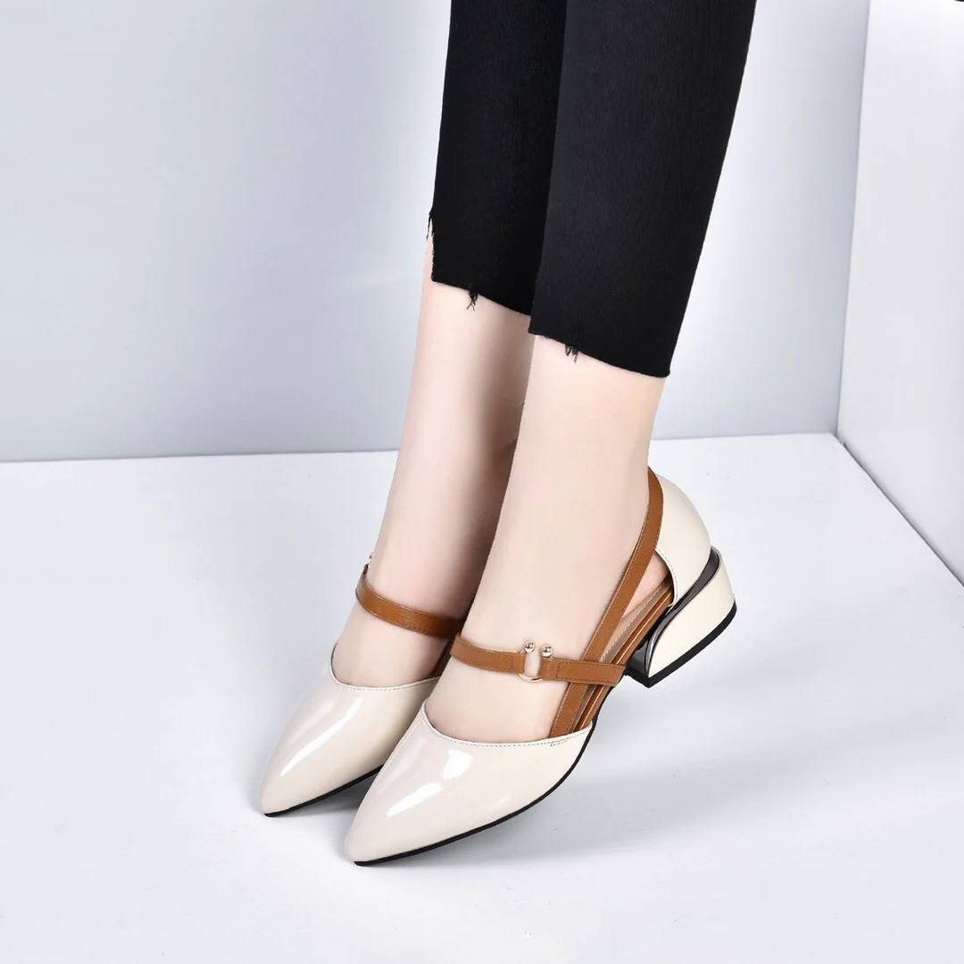 (flash sale)2022 Spring and summer leather casual shoes and new belt buckle solid color plus size women's sandals - Image 5