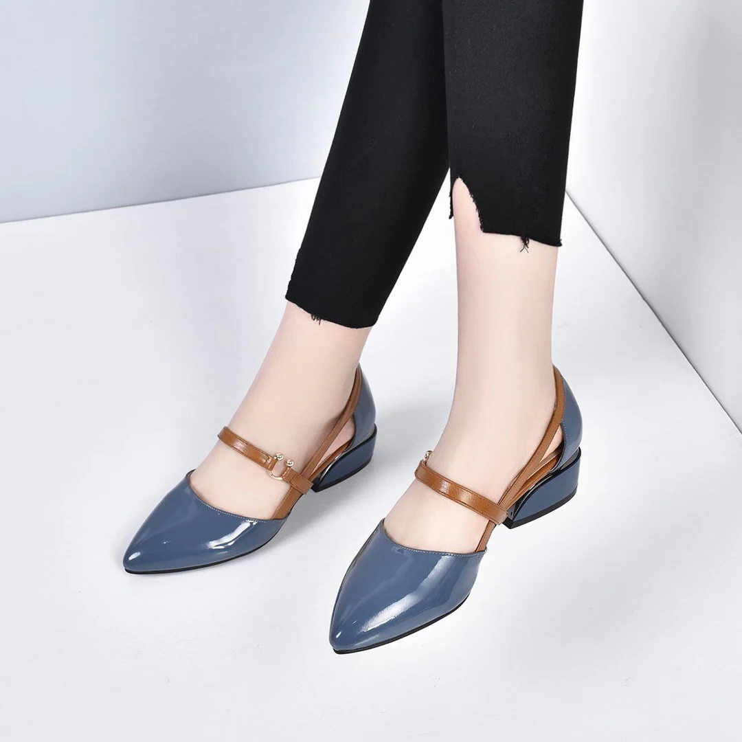 (flash sale)2022 Spring and summer leather casual shoes and new belt buckle solid color plus size women's sandals - Image 6