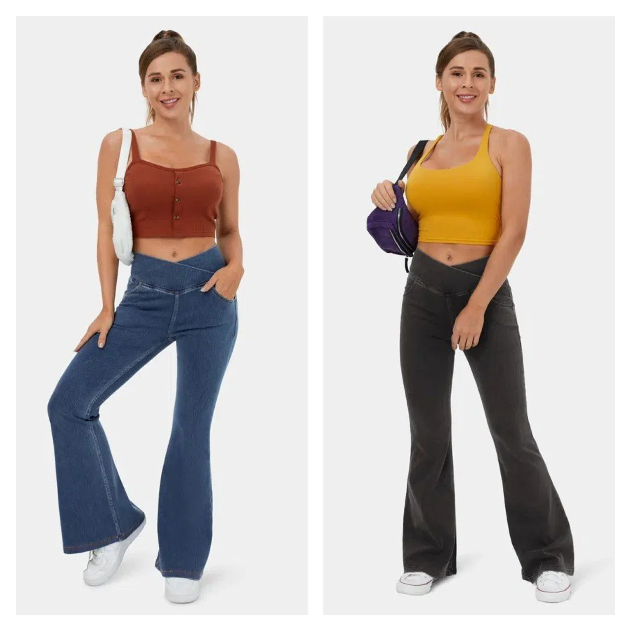 Stretchy Knit Denim Casual Super Flare Pants - Image 14