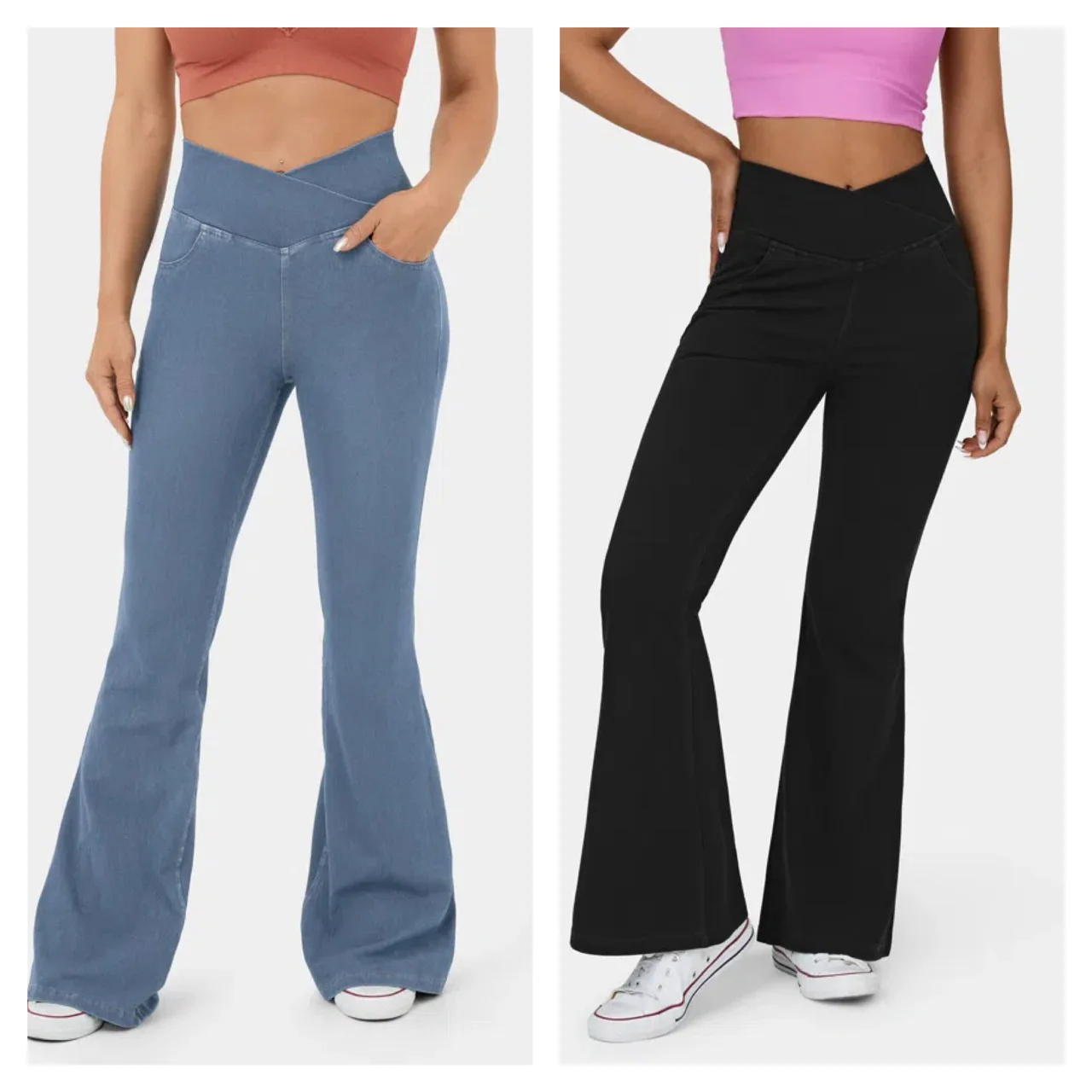 Stretchy Knit Denim Casual Super Flare Pants - Image 15