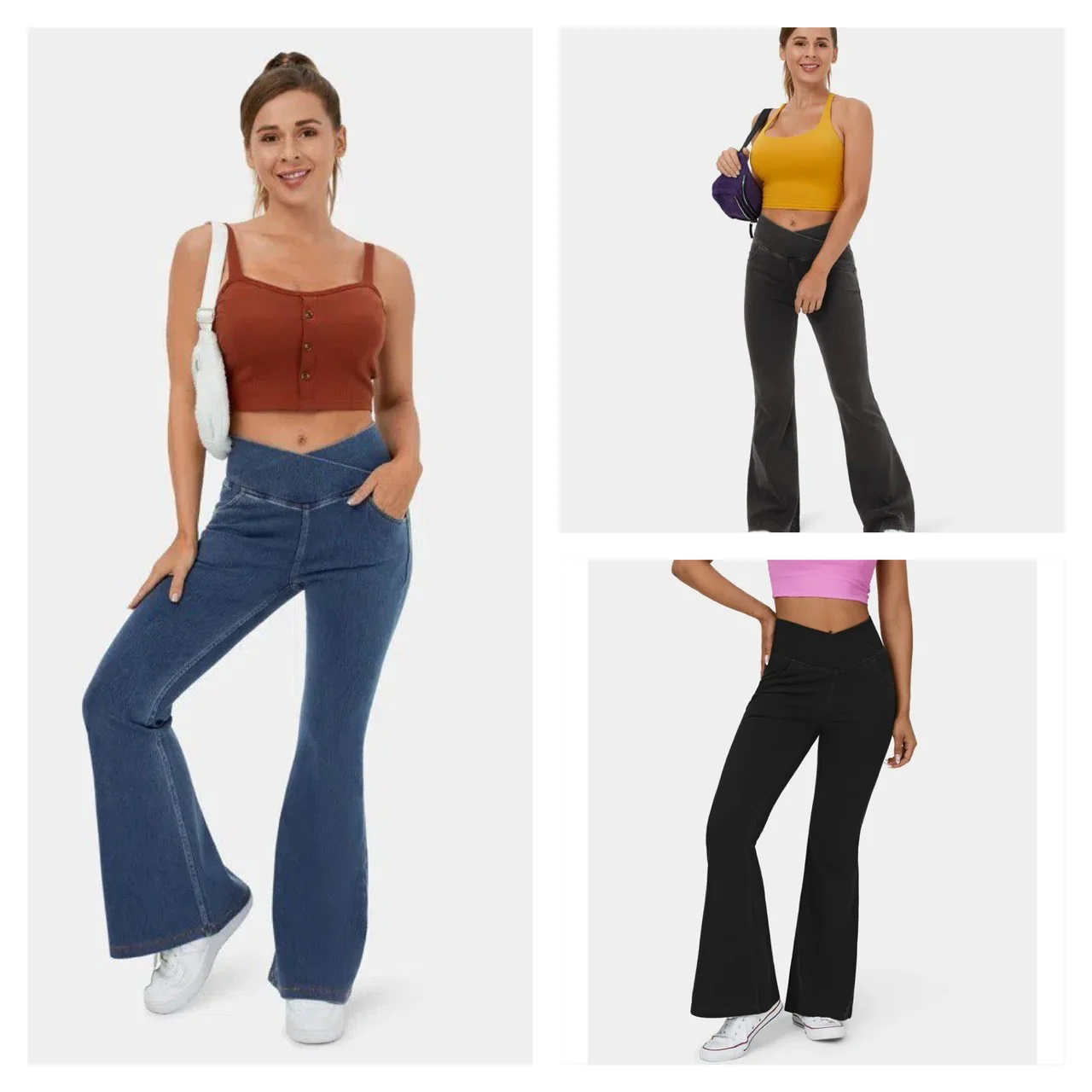 Stretchy Knit Denim Casual Super Flare Pants - Image 16