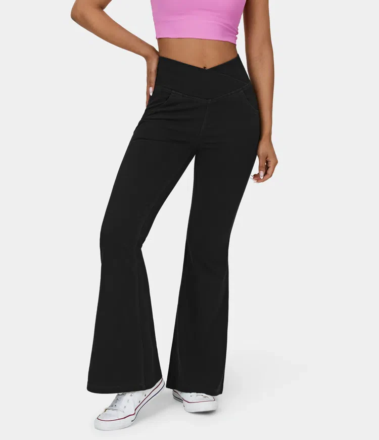 Stretchy Knit Denim Casual Super Flare Pants - Image 5