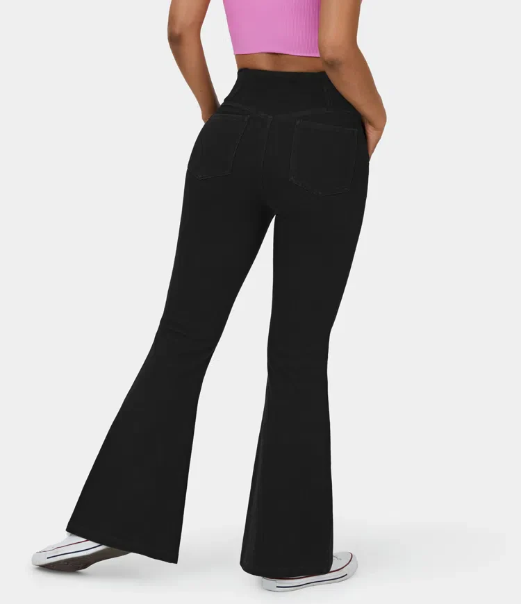 Stretchy Knit Denim Casual Super Flare Pants - Image 7