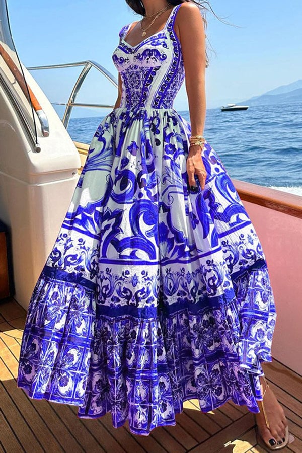 Stunning Floral Print Suspender Patchwork Maxi Dress - Image 11