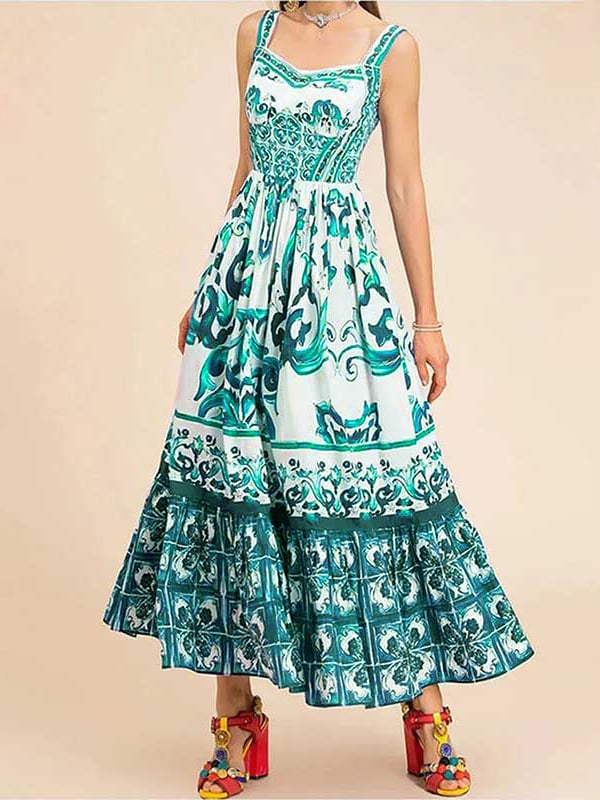 Stunning Floral Print Suspender Patchwork Maxi Dress - Image 13