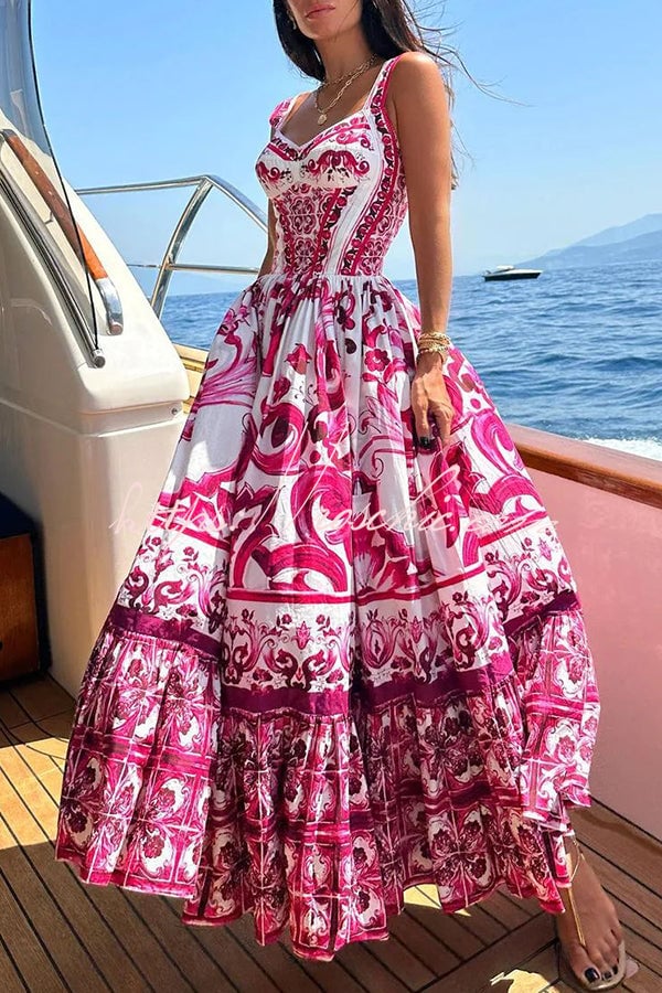 Stunning Floral Print Suspender Patchwork Maxi Dress - Image 2