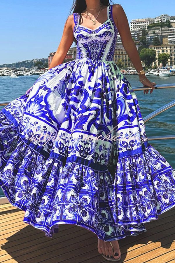 Stunning Floral Print Suspender Patchwork Maxi Dress - Image 3