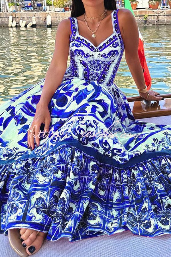 Stunning Floral Print Suspender Patchwork Maxi Dress - Image 4