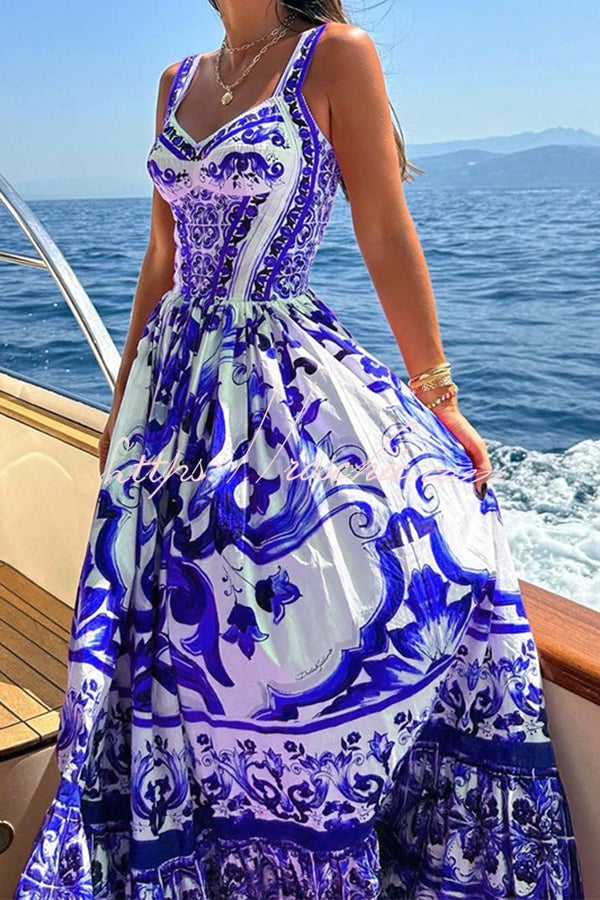 Stunning Floral Print Suspender Patchwork Maxi Dress - Image 5