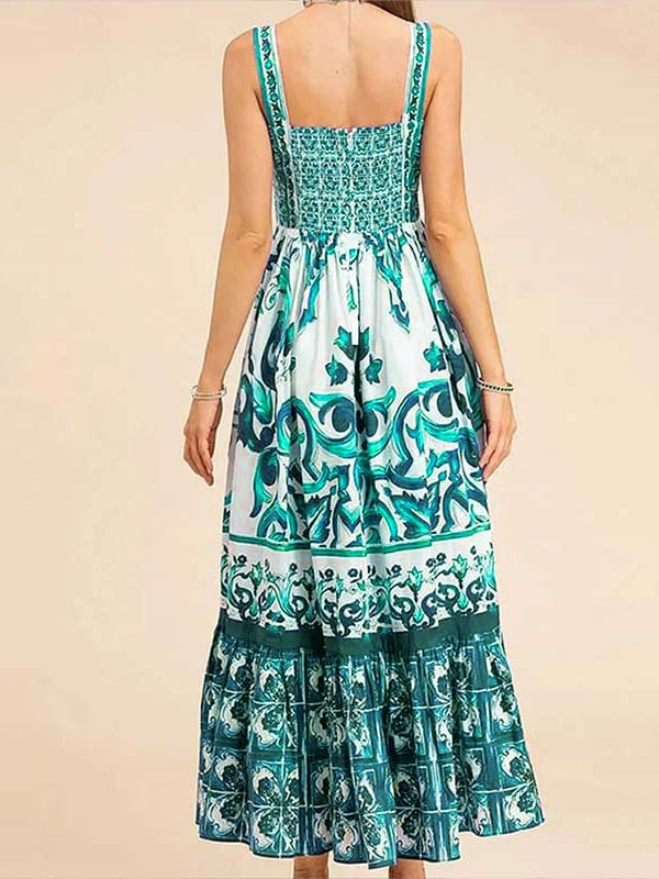 Stunning Floral Print Suspender Patchwork Maxi Dress - Image 7