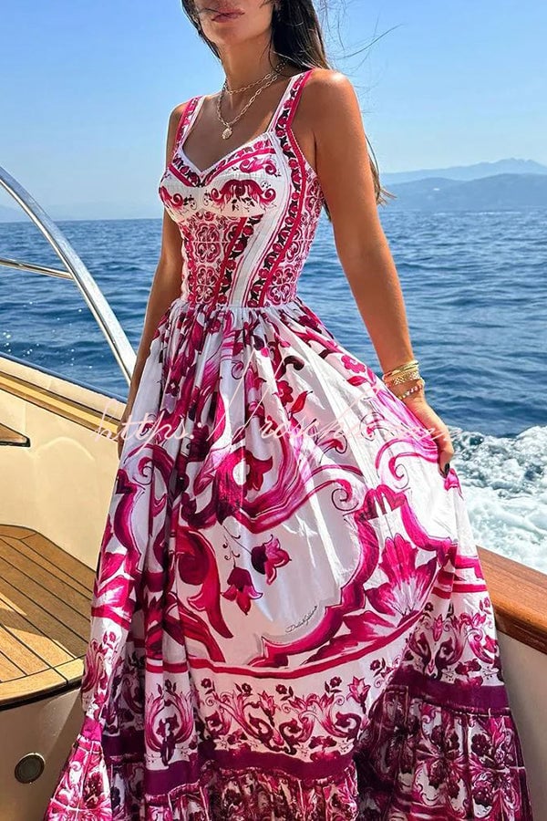 Stunning Floral Print Suspender Patchwork Maxi Dress - Image 9