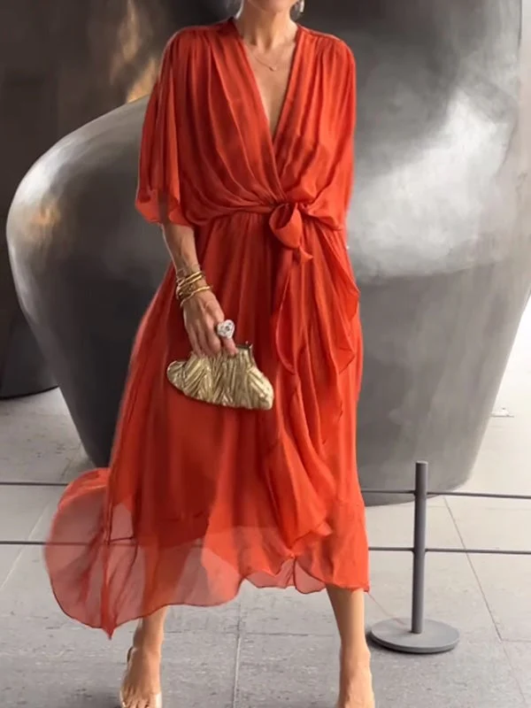 🔥🔥🔥Stylish and elegant V-neck maxi dress - Buy two and get free shipping! - Image 12