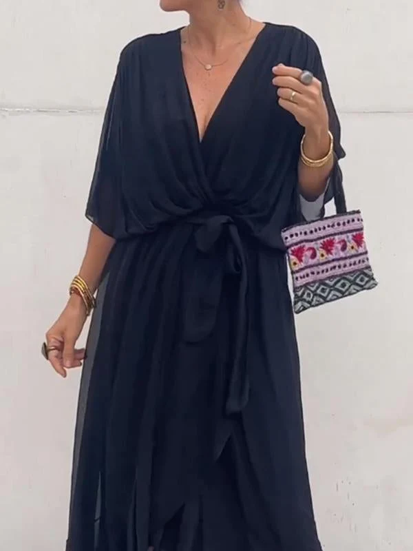 🔥🔥🔥Stylish and elegant V-neck maxi dress - Buy two and get free shipping! - Image 5