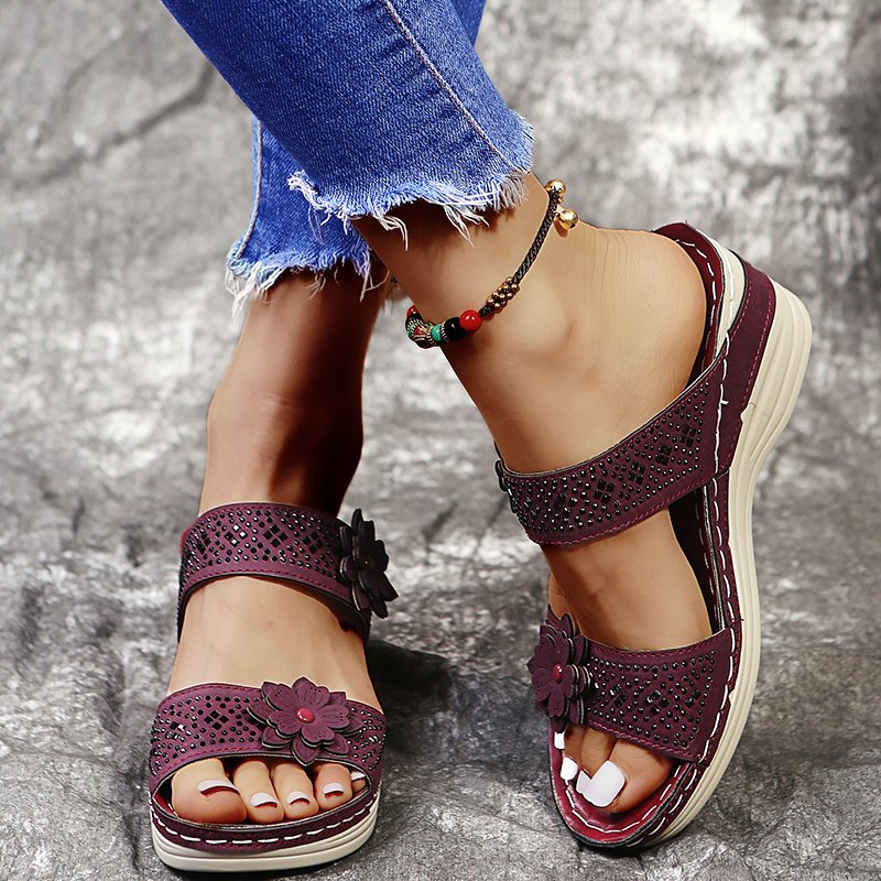 Women's Soft Footbed Orthopedic Arch-Support Floral Wedge Sandal - Image 12