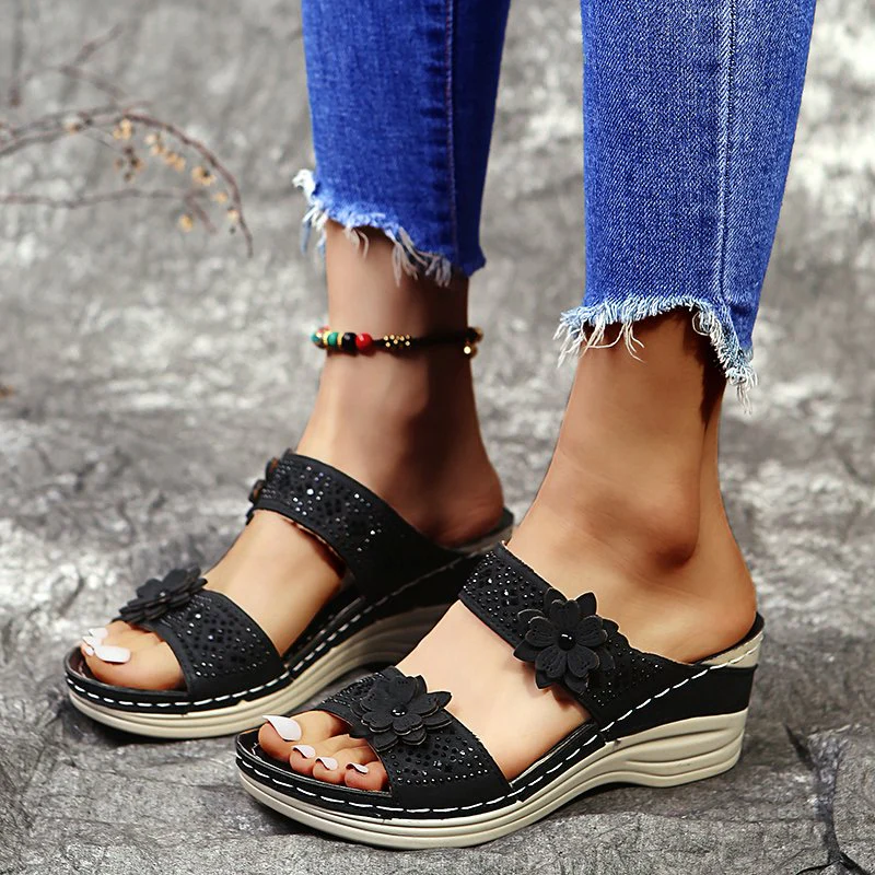 Women's Soft Footbed Orthopedic Arch-Support Floral Wedge Sandal - Image 14