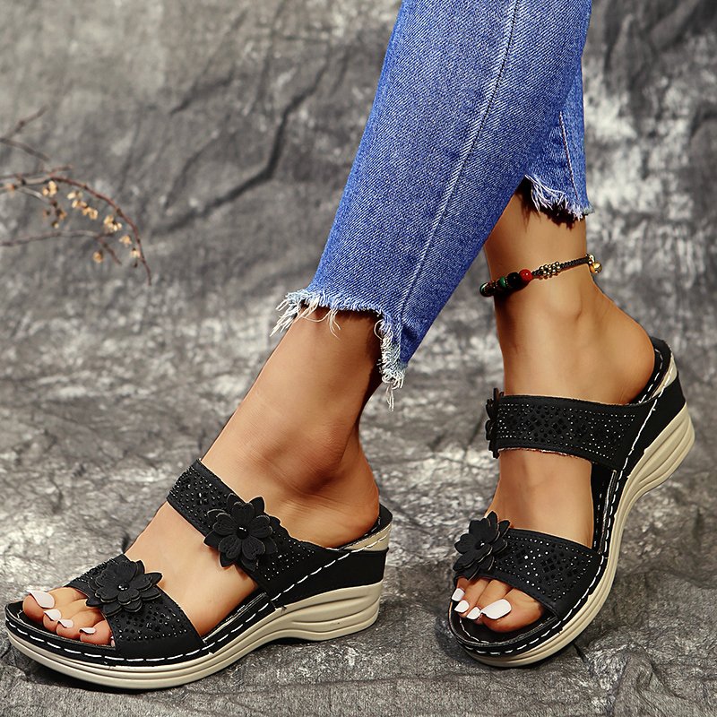 Women's Soft Footbed Orthopedic Arch-Support Floral Wedge Sandal - Image 17