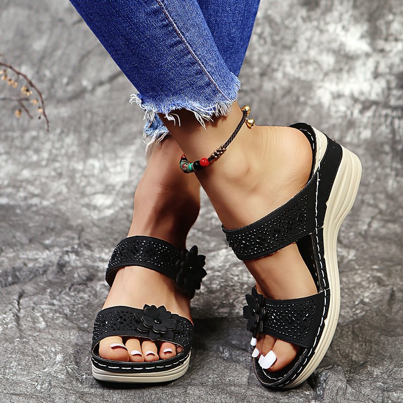 Women's Soft Footbed Orthopedic Arch-Support Floral Wedge Sandal - Image 18
