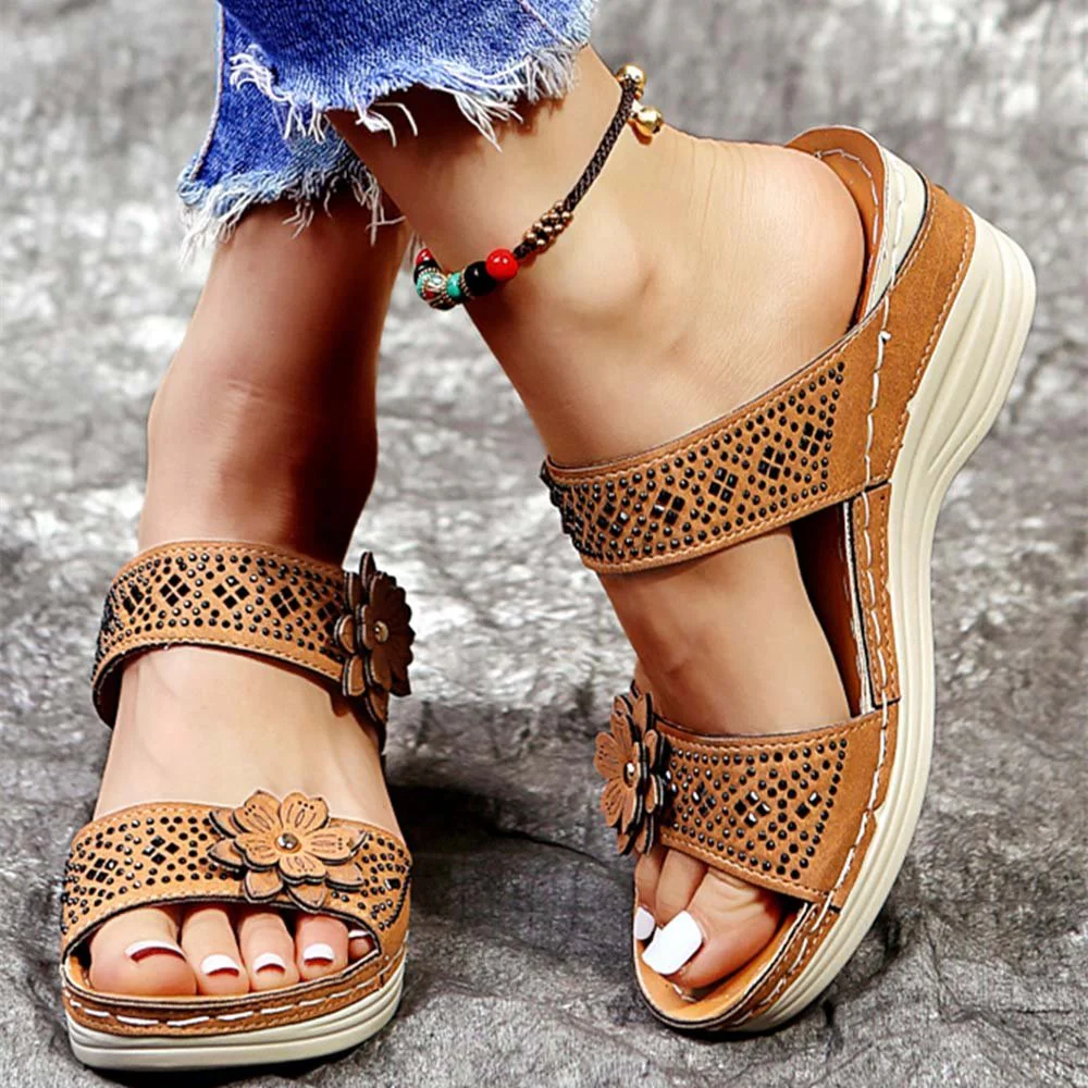 Women's Soft Footbed Orthopedic Arch-Support Floral Wedge Sandal - Image 2