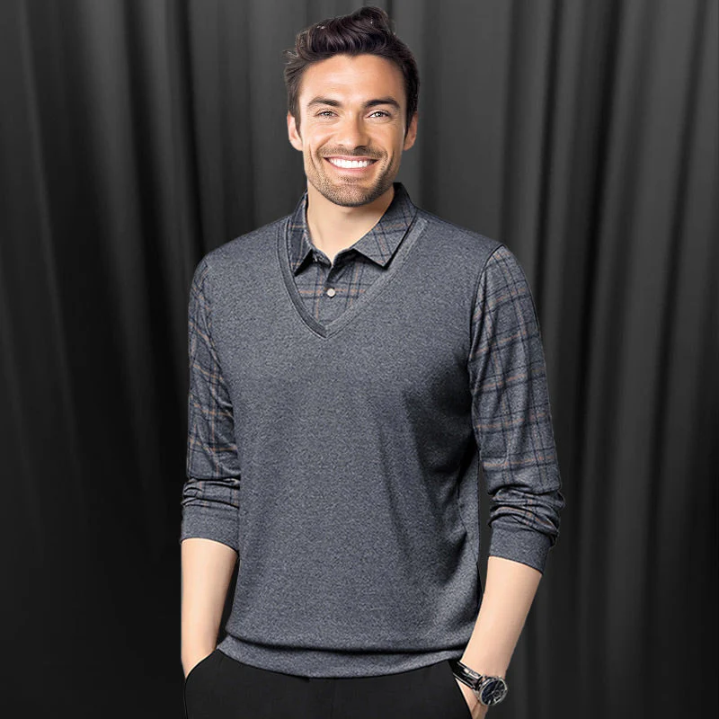 Men's Faux Two Piece Lapel Long-Sleeve Tops - Buy two and get free shipping! - Image 2