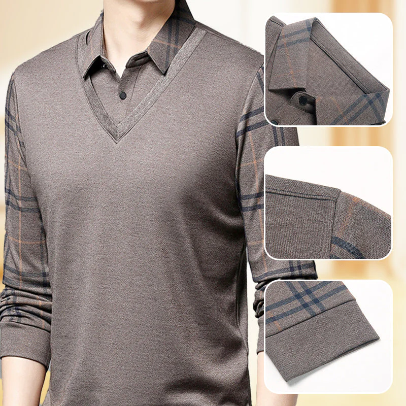 Men's Faux Two Piece Lapel Long-Sleeve Tops - Buy two and get free shipping! - Image 3
