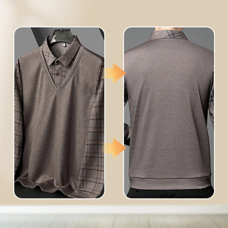 Men's Faux Two Piece Lapel Long-Sleeve Tops - Buy two and get free shipping! - Image 4