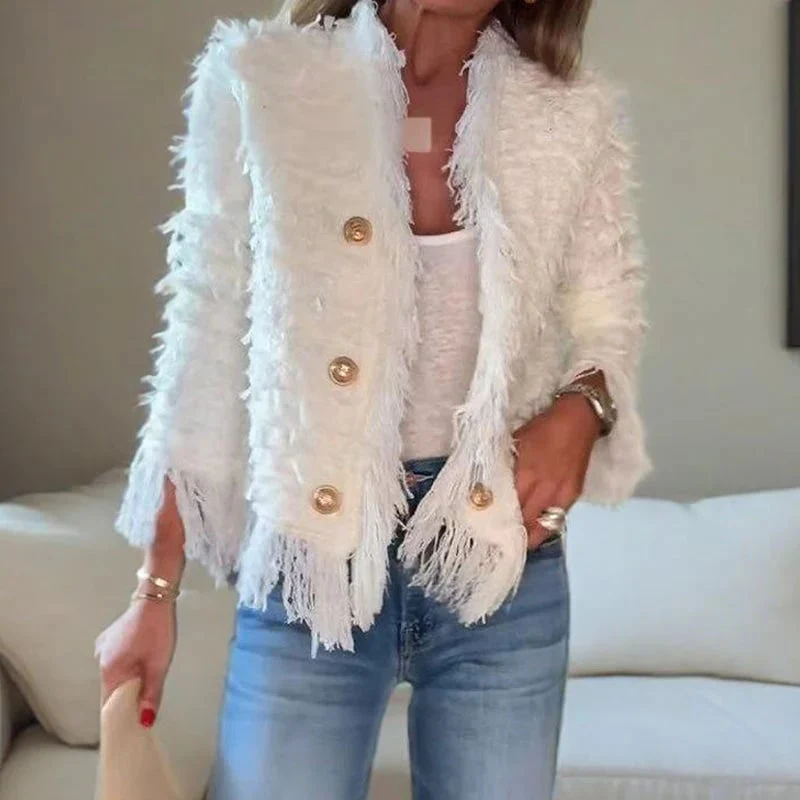💜 Women’s Fashion Button Tassel Short Coat - Image 3