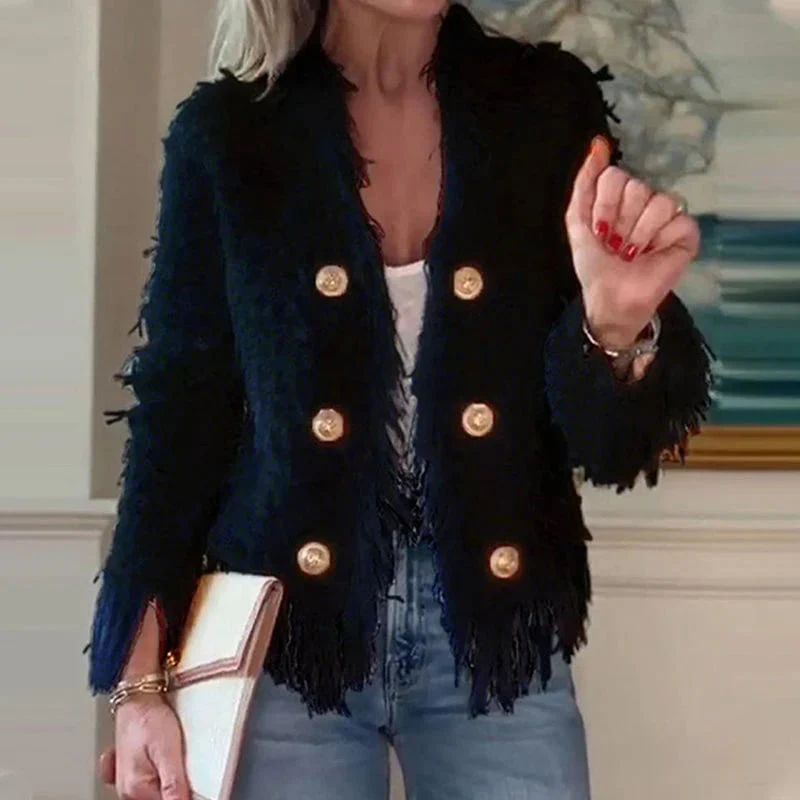 💜 Women’s Fashion Button Tassel Short Coat - Image 4