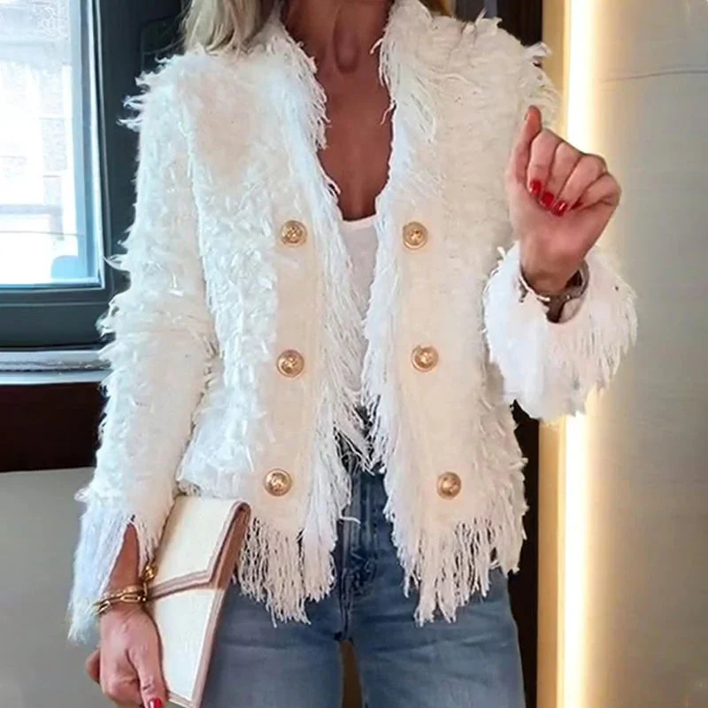 💜 Women’s Fashion Button Tassel Short Coat - Image 6