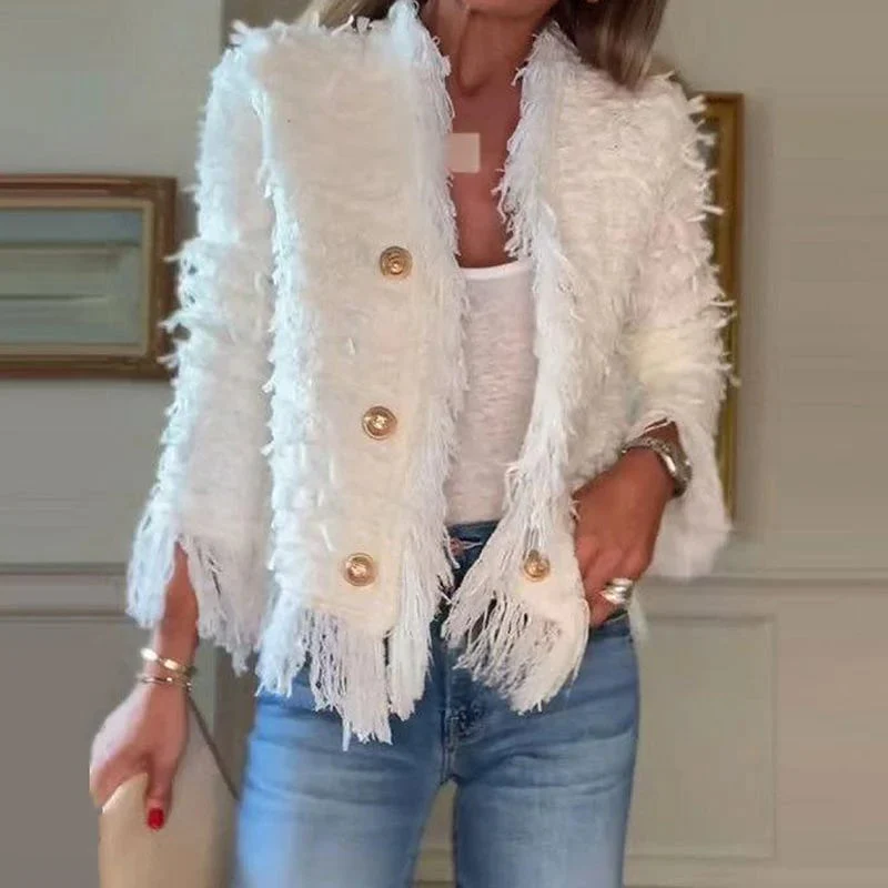 💜 Women’s Fashion Button Tassel Short Coat - Image 7
