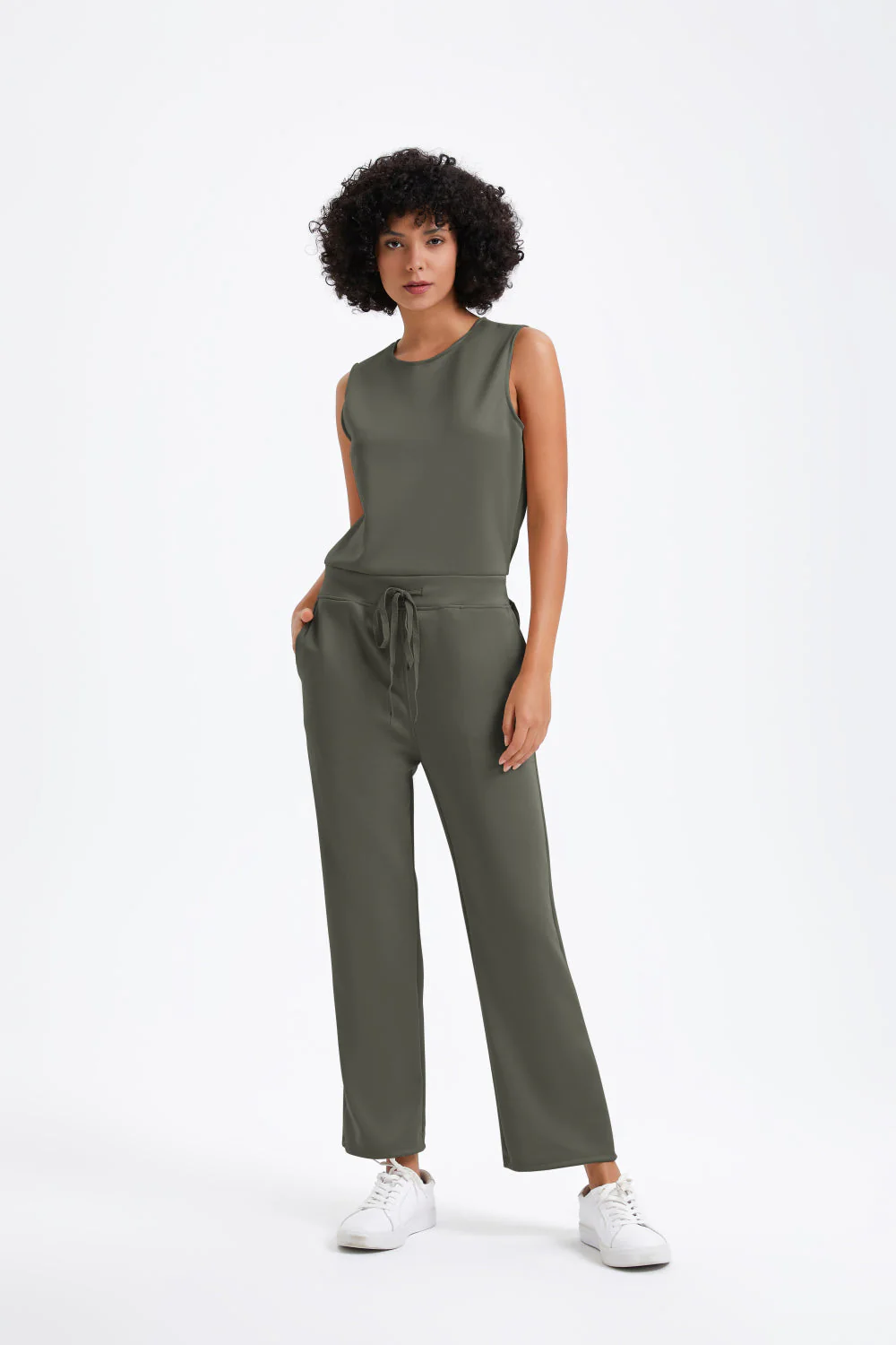 Slim casual women's sleeveless solid color v-neck trousers jumpsuit - Buy two and get free shipping! - Image 4