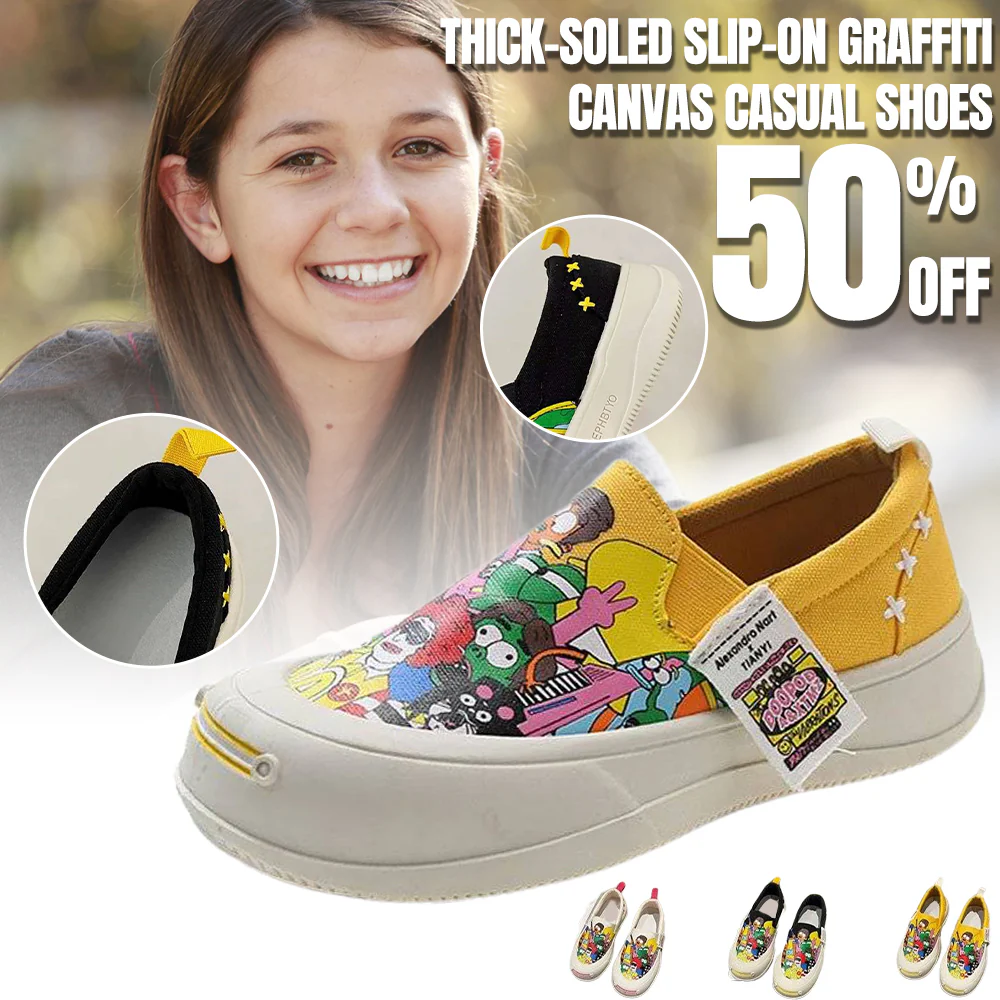 Thick-soled Slip-on Graffiti Canvas Casual Shoes