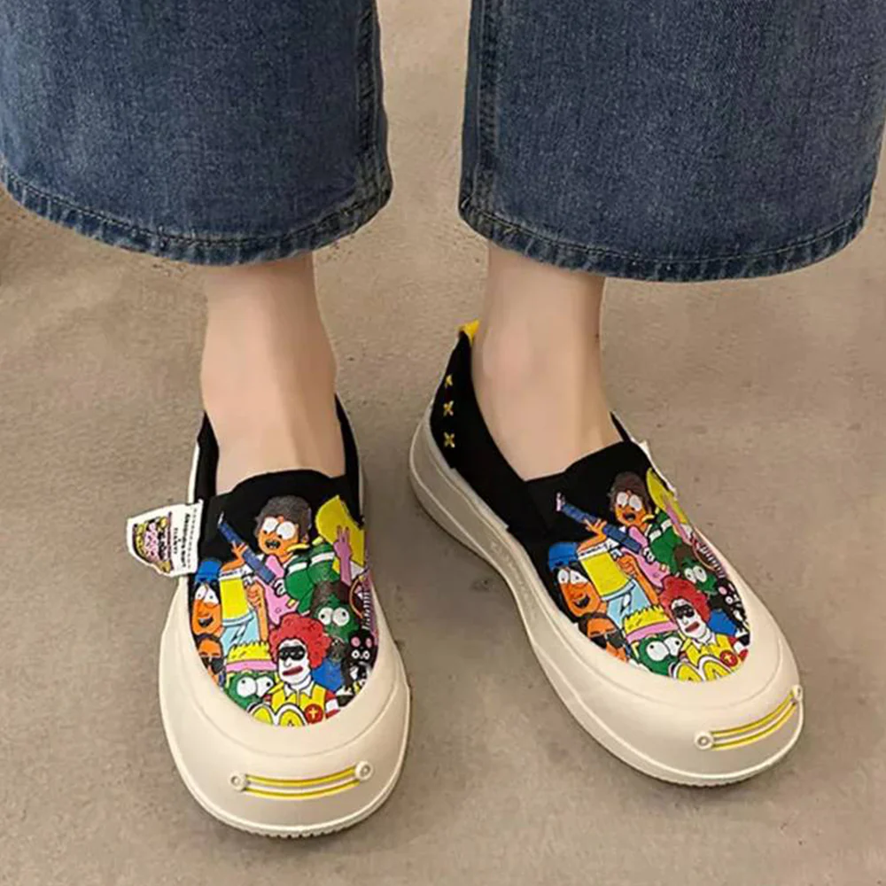 Thick-soled Slip-on Graffiti Canvas Casual Shoes - Image 14