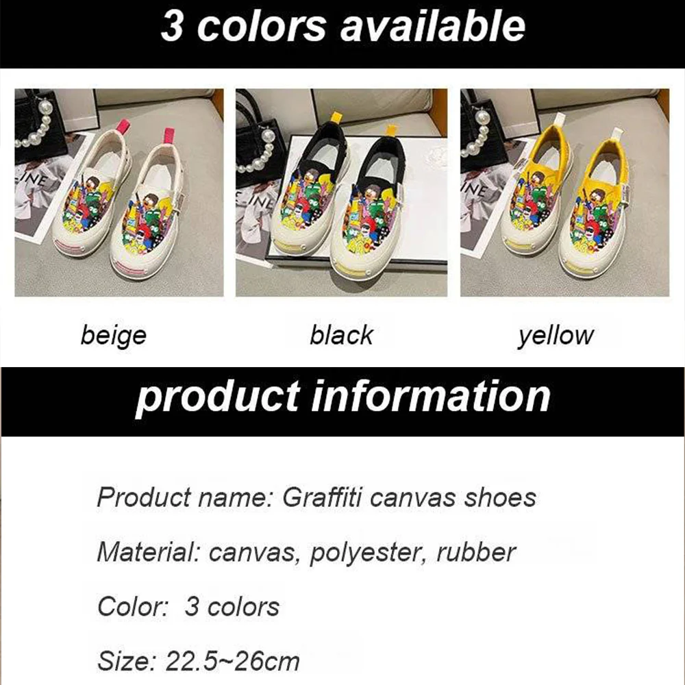 Thick-soled Slip-on Graffiti Canvas Casual Shoes - Image 3