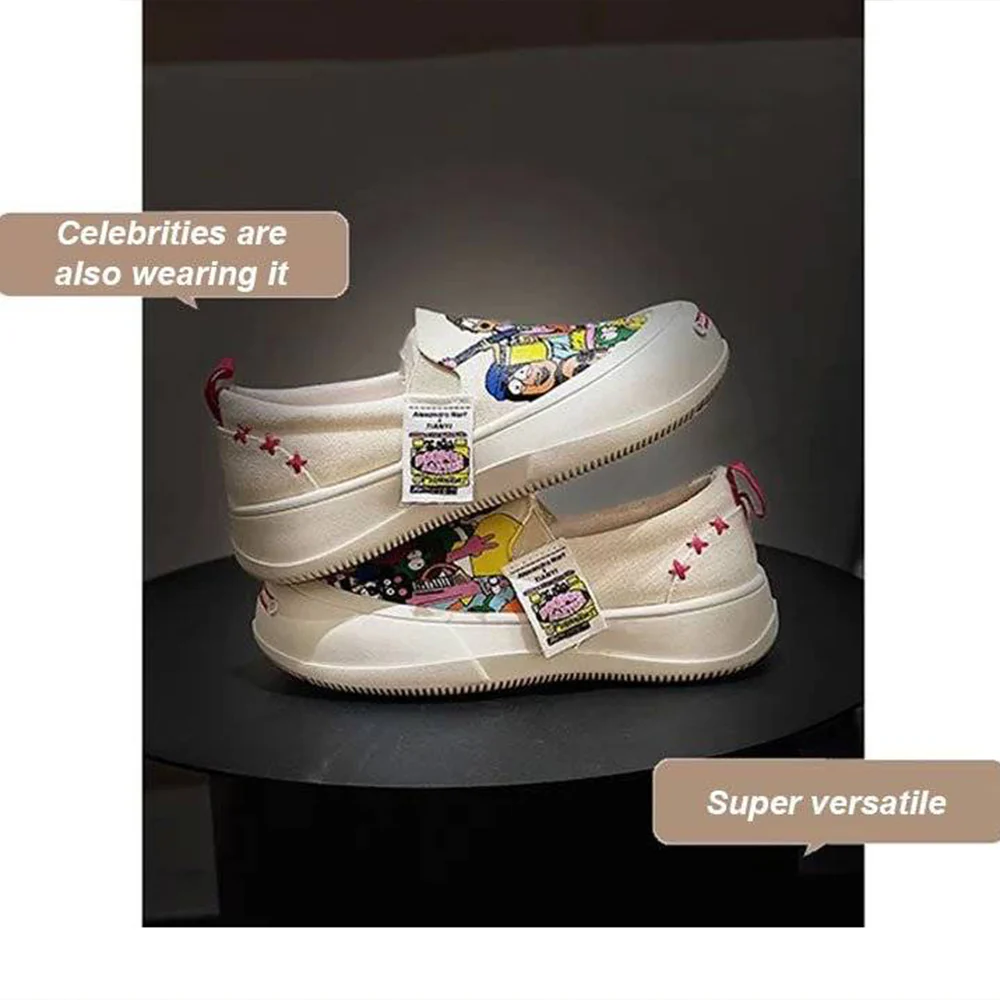 Thick-soled Slip-on Graffiti Canvas Casual Shoes - Image 4