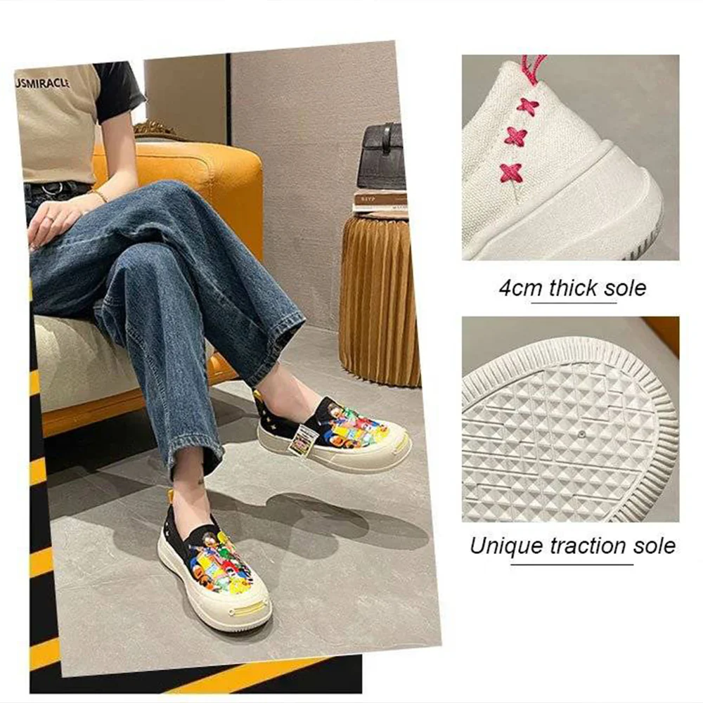 Thick-soled Slip-on Graffiti Canvas Casual Shoes - Image 6
