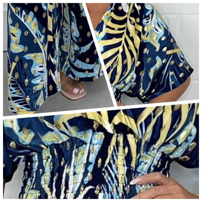 Women's Summer Fashion Leaf Print Plus Size Bodysuit with Elastic Waist - Image 7