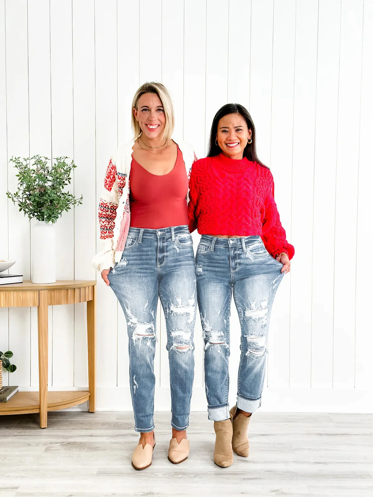 Tummy Control Distressed Cuffed Boyfriend Jeans (Buy 2 Free Shipping) - Image 15