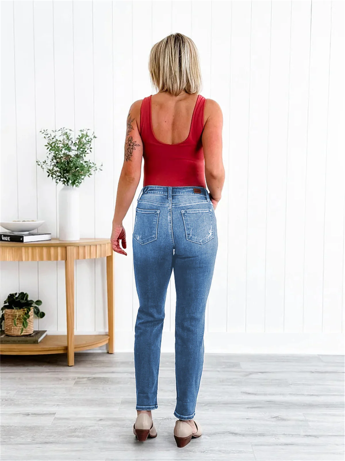 Tummy Control Distressed Cuffed Boyfriend Jeans (Buy 2 Free Shipping) - Image 4