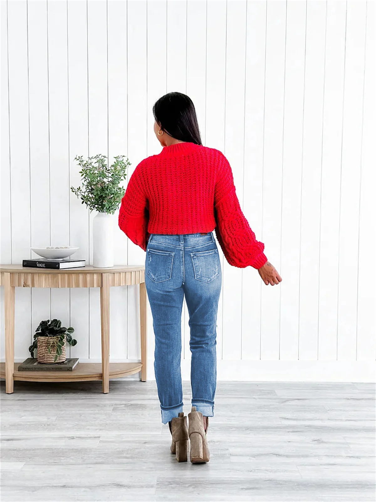 Tummy Control Distressed Cuffed Boyfriend Jeans (Buy 2 Free Shipping) - Image 8