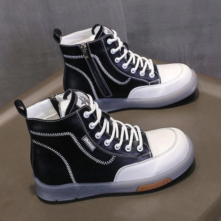 Trendy Leather Soft Sole High Top Shoes for Women - Image 6