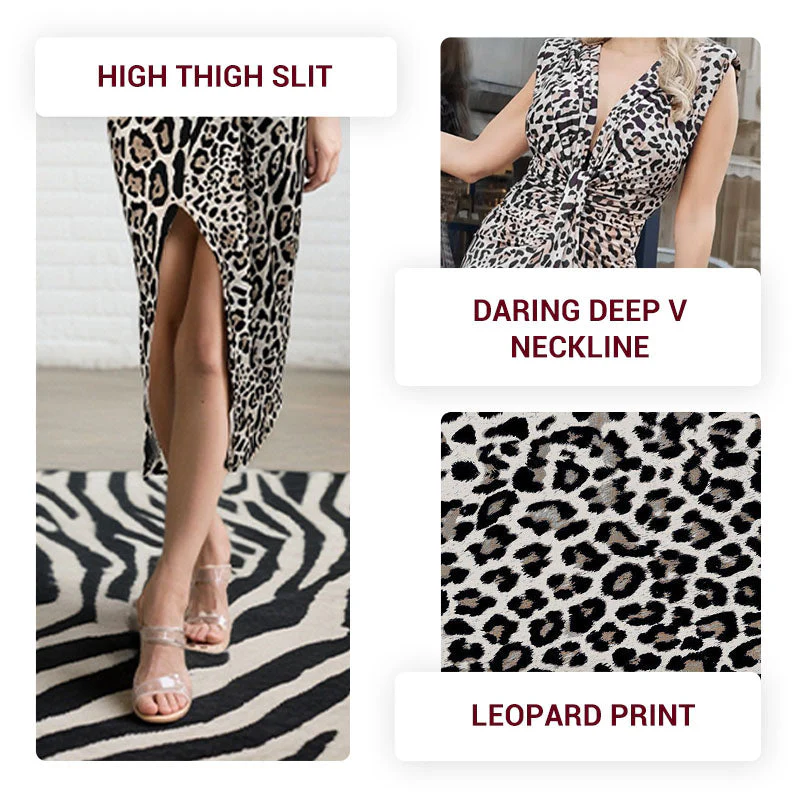 🌸 Deep V-Neck Leopard Print Slit Dress - Image 5
