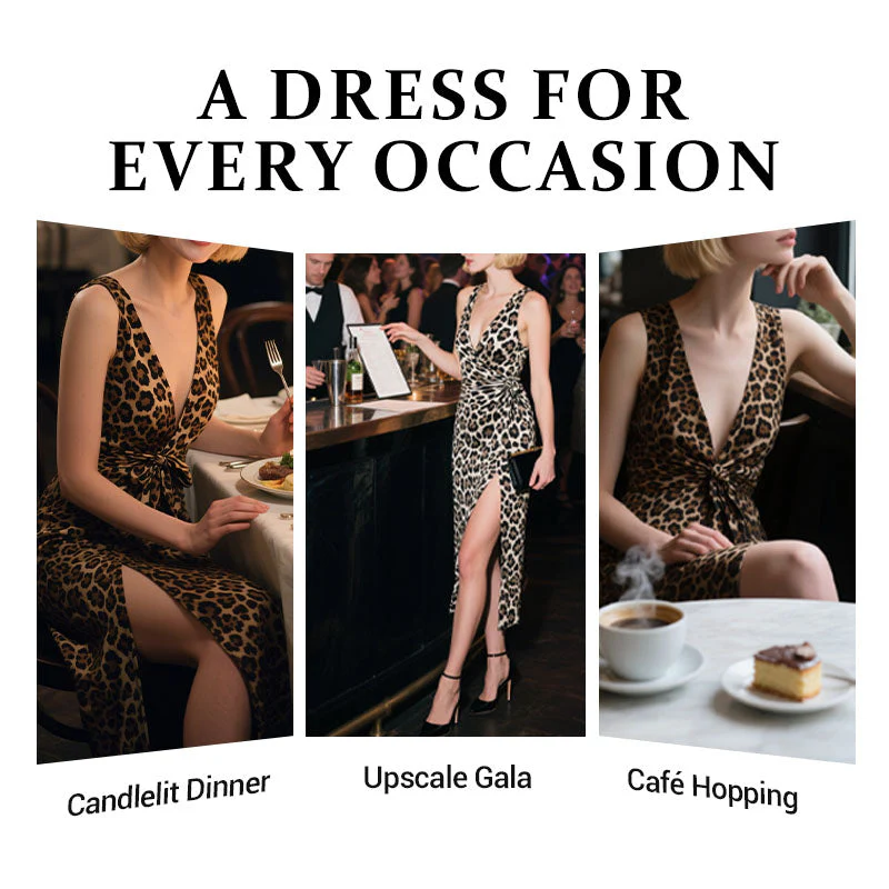 🌸 Deep V-Neck Leopard Print Slit Dress - Image 6